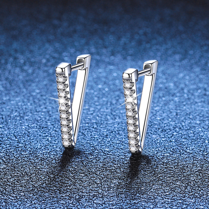 Earrings - Sterling Silver V-Shaped Moissanite Stud Earrings with Pave Setting