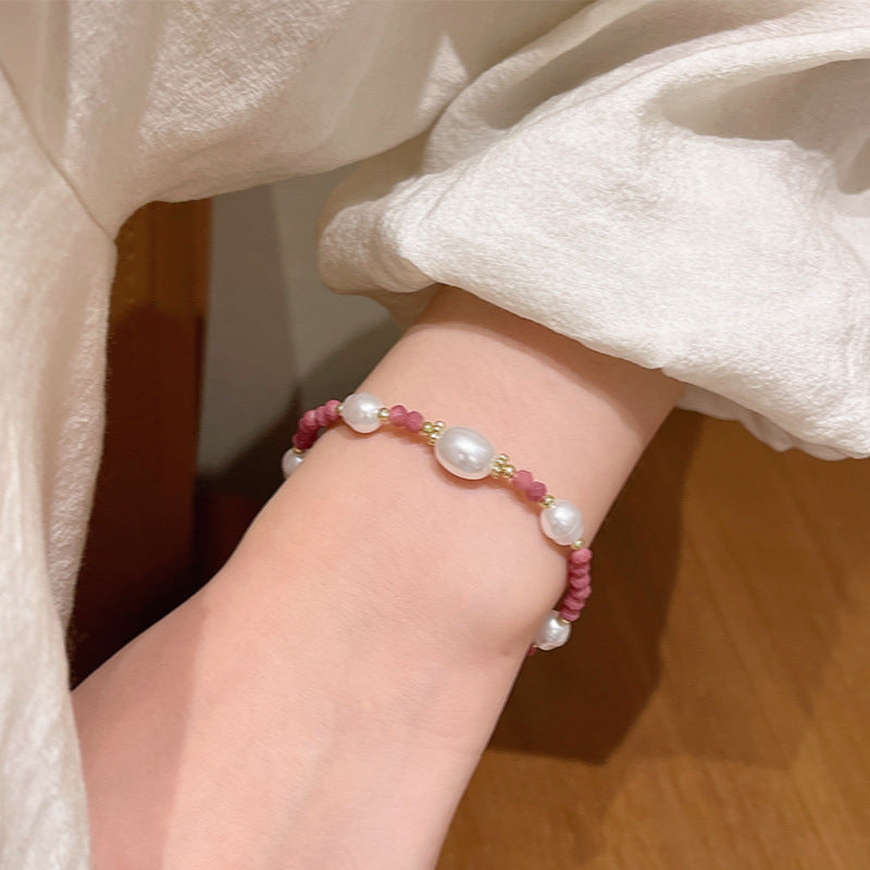 Baroque Style Pink Pearl Bracelet for Women with Geometric Design and Resin Beads