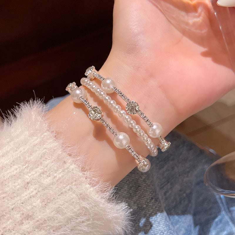 Layered Pearl Bracelet for Women with Geometric Design and Minimalist Style