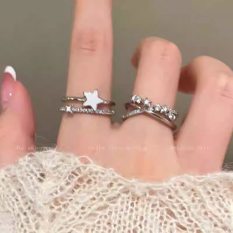 Adjustable Double-Layer Star Ring with Zirconia Accents for Women