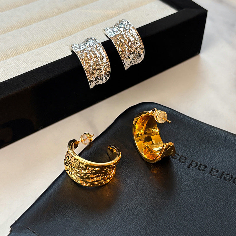 C-Shaped Folded Crease Earrings in Gold and Silver Tone with Minimalist Geometric Design