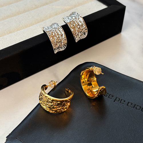 C-Shaped Folded Crease Earrings in Gold and Silver Tone with Minimalist Geometric Design