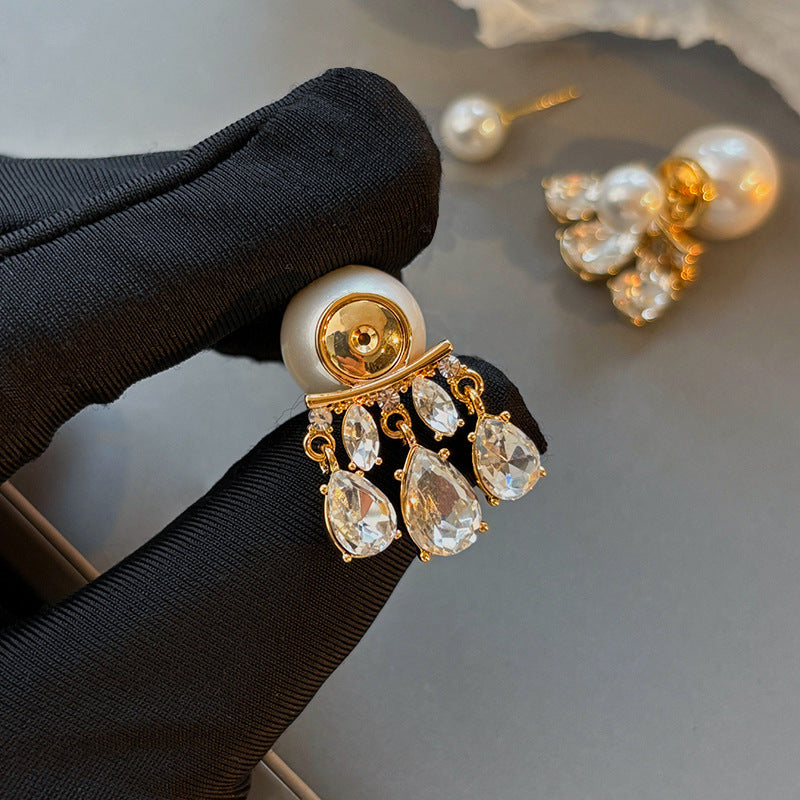 Elegant Gold-Plated Fringe Earrings with 5A Zircon and Pearl Accents