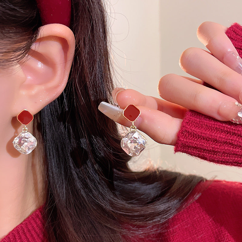 Geometric Crystal Stud Earrings with High-Shine Zirconia for Women