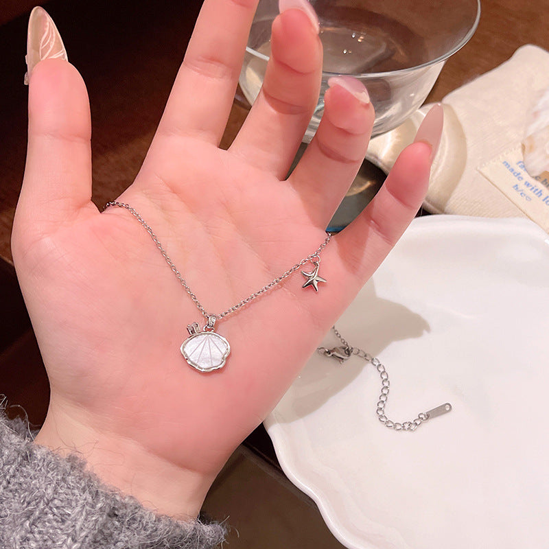 Minimalist Star and Shell Pendant Necklace for Women - Stylish Titanium Steel Collarbone Chain
