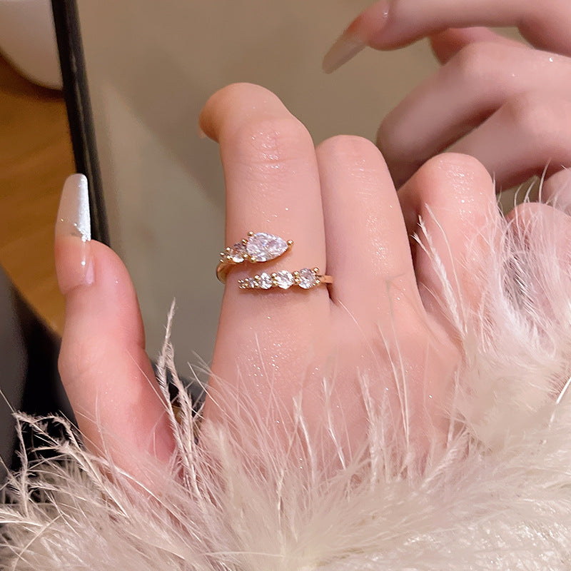 Adjustable Snake Design Zirconia Ring for Women with Geometric Pattern and Full Diamond Accents
