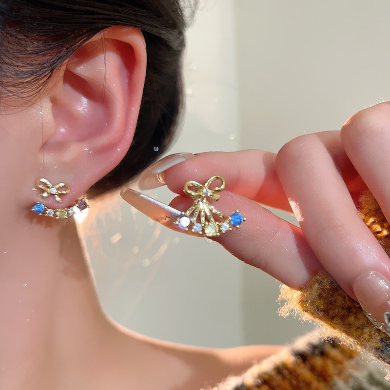 Elegant Bow-Shaped Cubic Zirconia Stud Earrings in Gold Tone