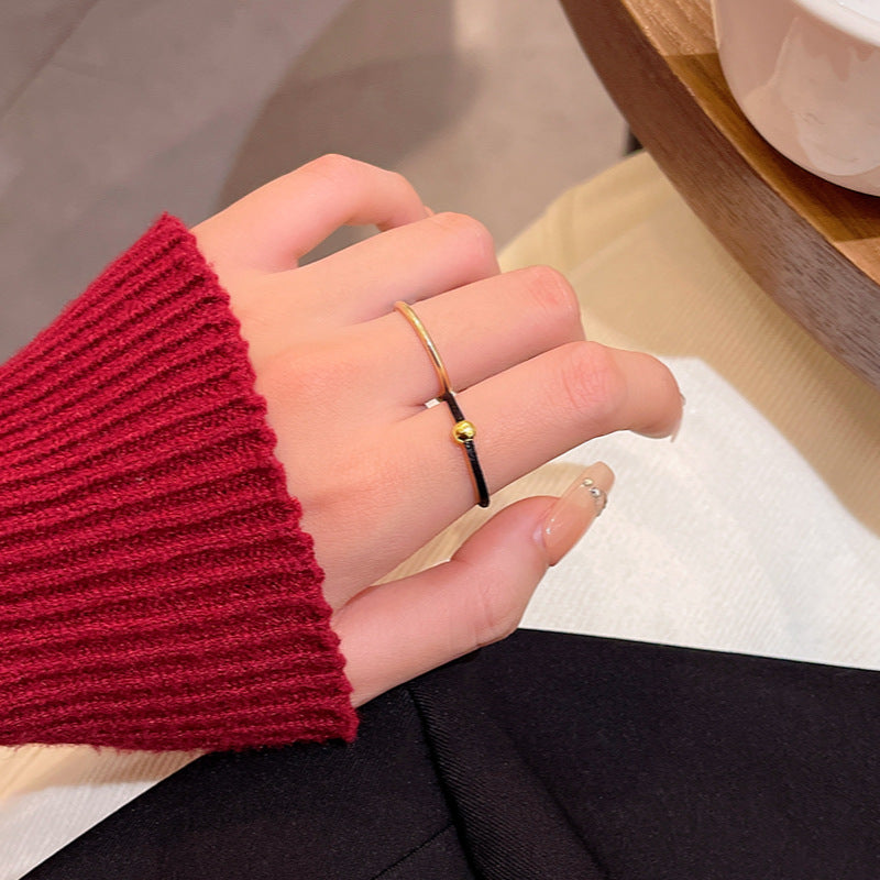Adjustable Minimalist Sphere Ring with Braided Rope Design for Women