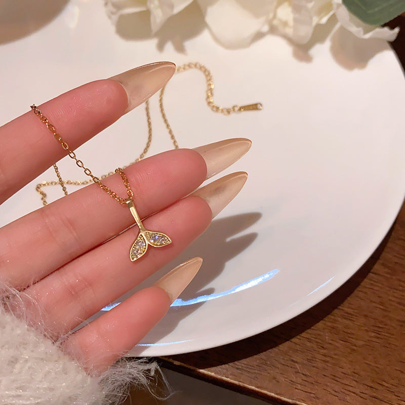 Mermaid Tail Pendant Necklace with Micro-Pave Zirconia in Gold Tone