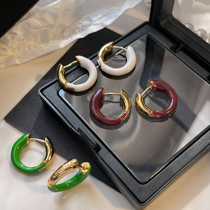 Minimalist Geometric Enamel Circle Earrings for Women in Gold Tone