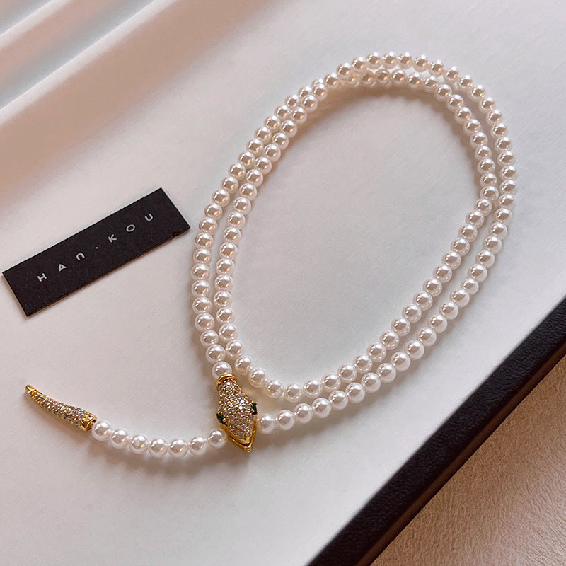 Snake Chain Bracelet with Gold-Plated Micro-Set Zirconia and Pearl Accents
