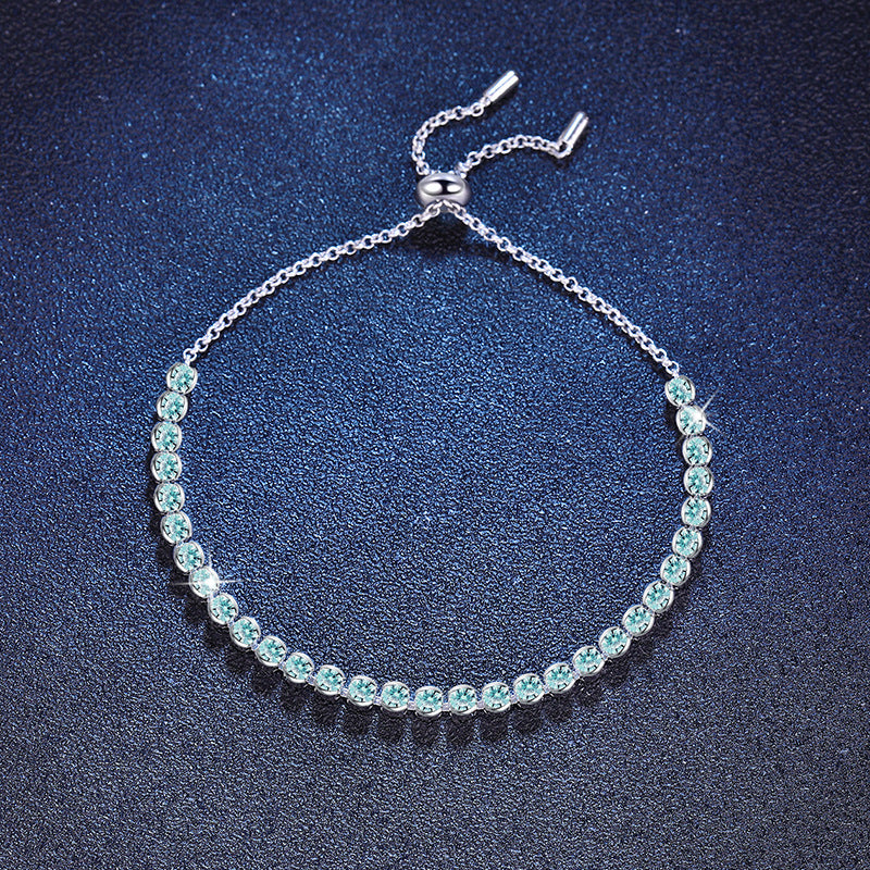 Bracelet Sterling Silver Adjustable Tennis Bracelet with Gradient Aqua Green Moissanite Stones