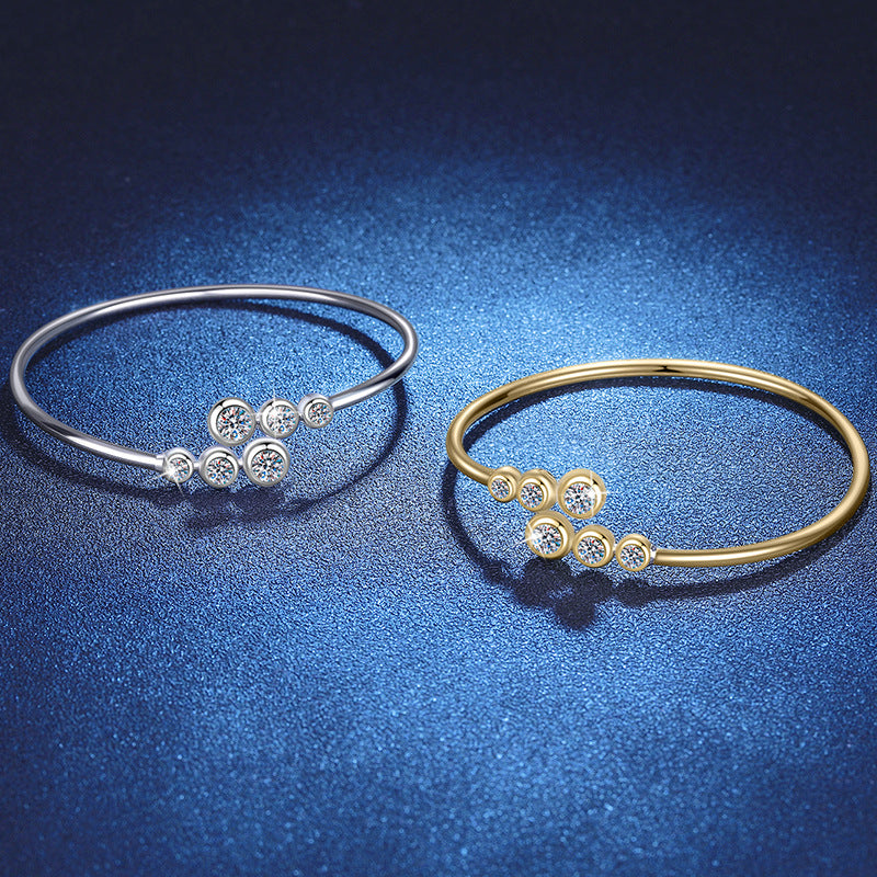 Bracelet Elegant Moissanite Bubble Cluster Open Cuff Bangle with Adjustable Elastic Design
