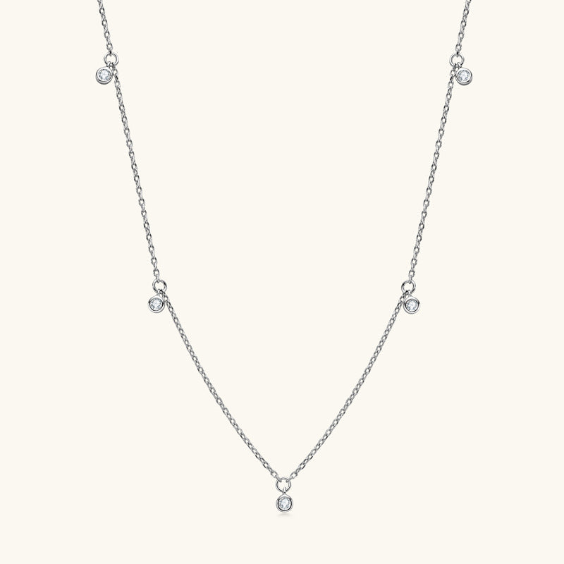 Necklace Delicate 925 Sterling Silver Moissanite Station Chain Collarbone Necklace