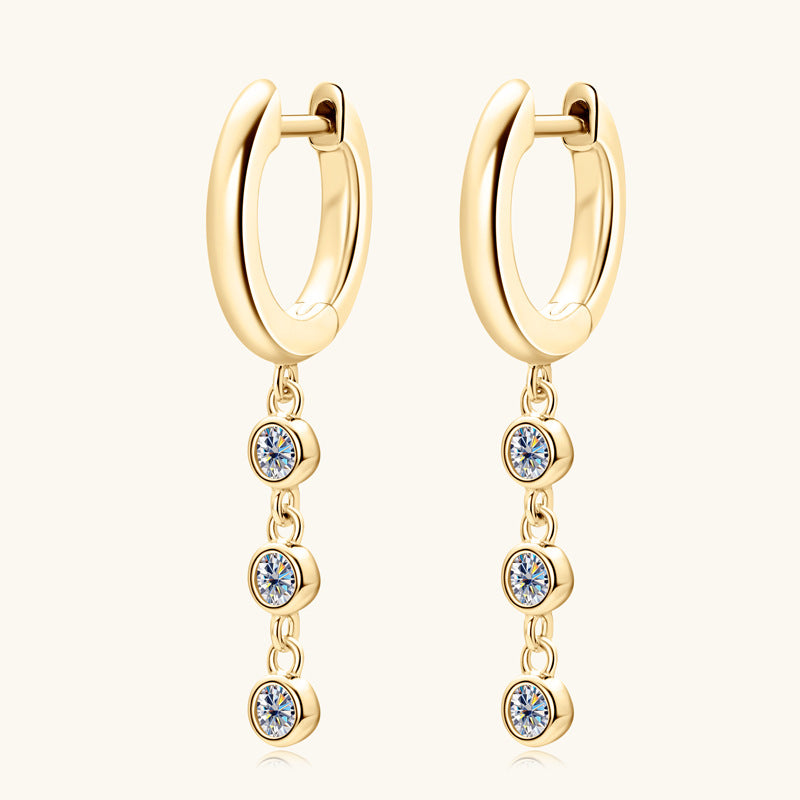 Earrings Elegant Moissanite Tassel Drop Hoop Earrings with Triple Stone Dangle Design