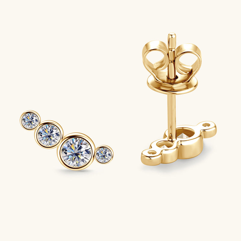 Earrings - Elegant Graduated Moissanite Stud Earrings in Sterling Silver with Bezel Setting
