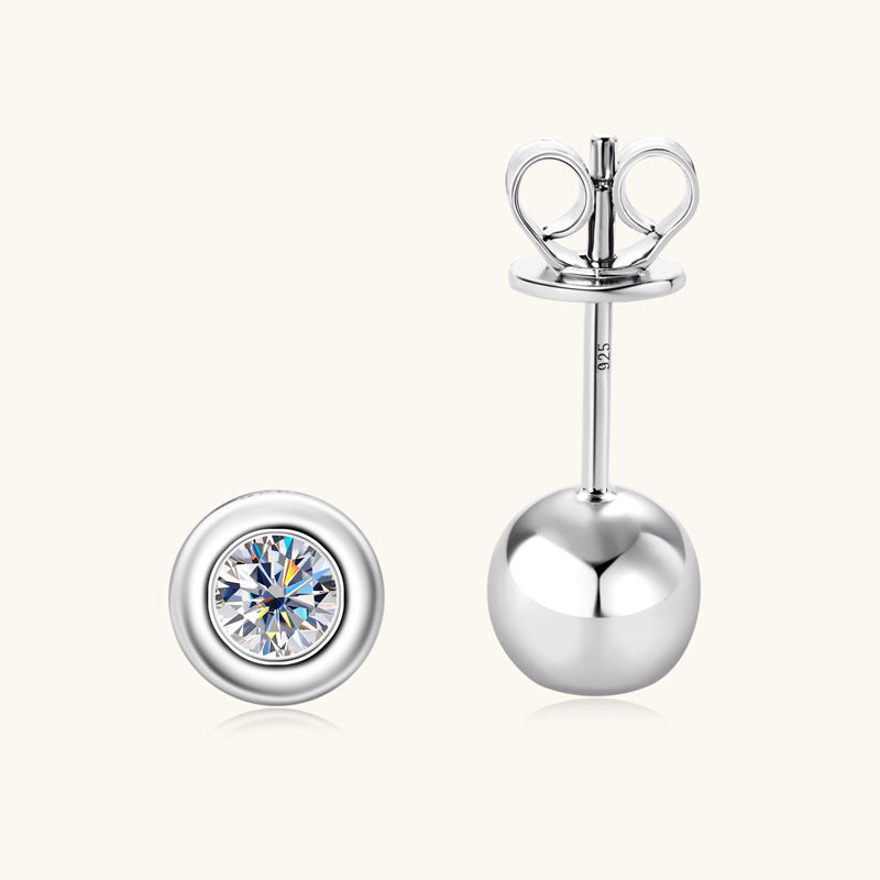 Earrings Minimalist Round Ball Stud Earrings with Moissanite Center Stone in Sterling Silver