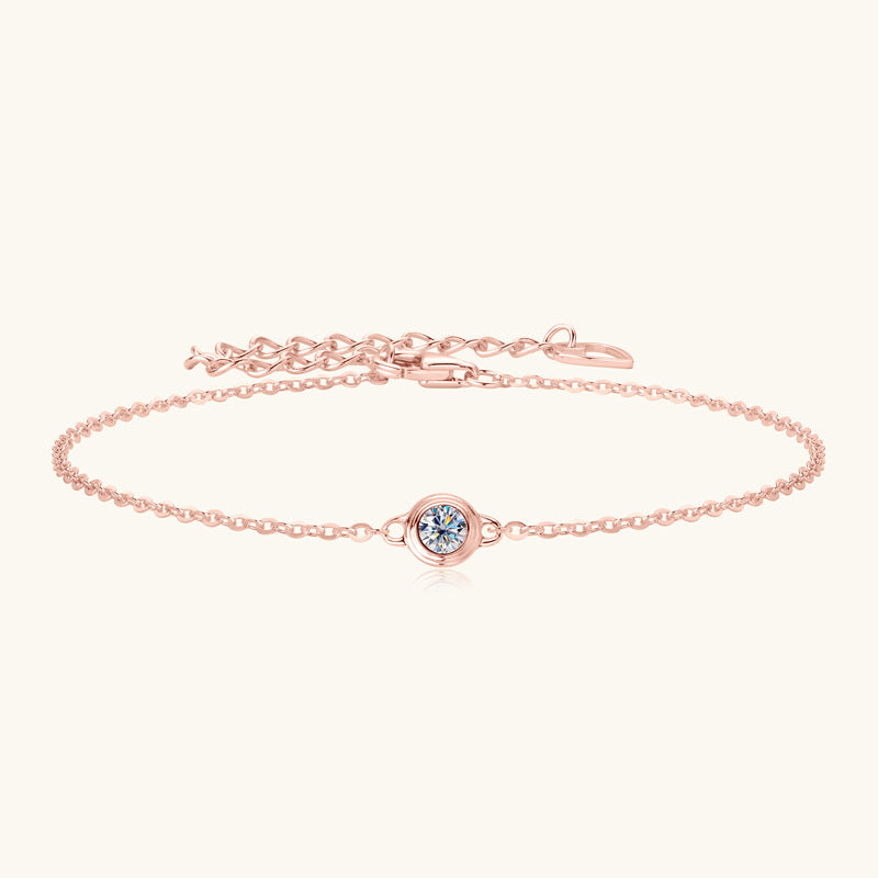 Bracelet Delicate Moissanite Solitaire Chain Bracelet with Round Bezel Setting