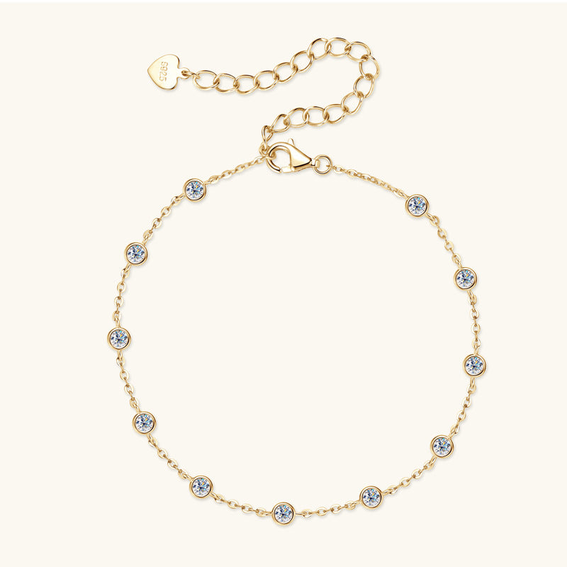 Bracelet Delicate Sterling Silver Moissanite Station Chain Bracelet with Adjustable Extender