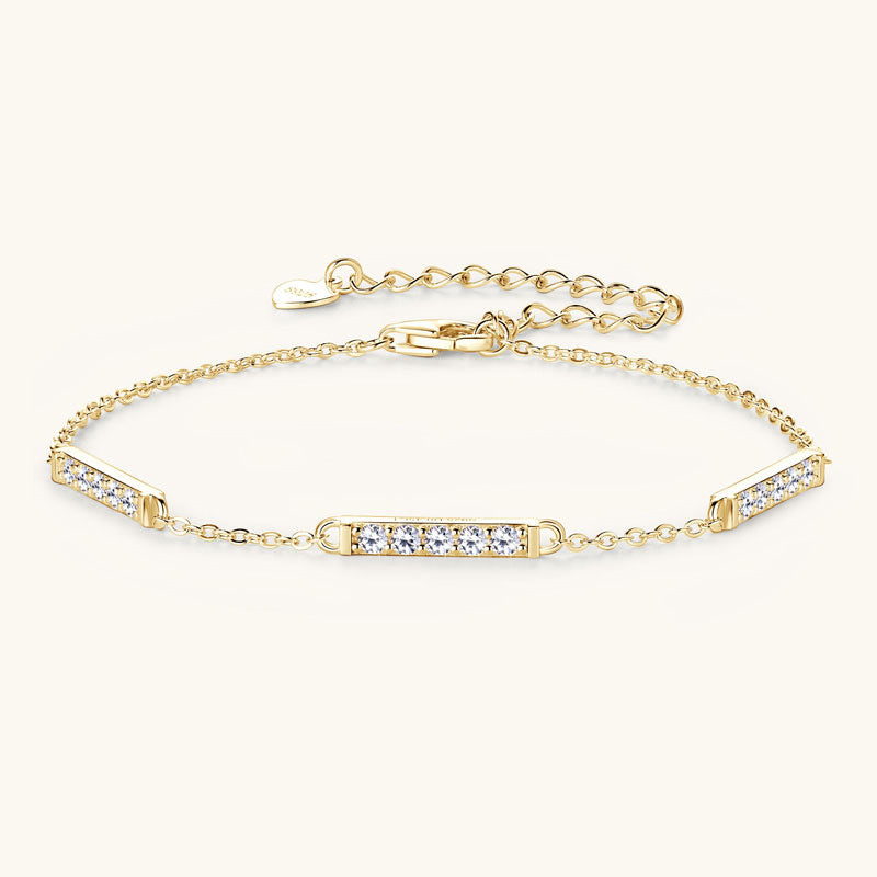 Bracelet Minimalist Sterling Silver Moissanite Bar Chain Bracelet with Adjustable Clasp