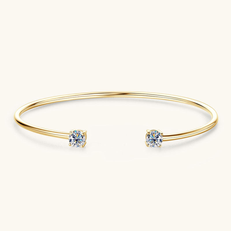 Bracelet Minimalist Open Cuff Bangle with Dual Moissanite Stones Sterling Silver