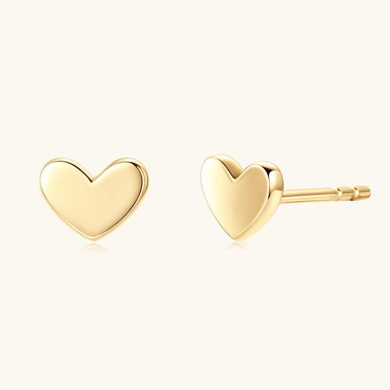 Earrings 10K Yellow Gold Heart Stud Earrings Minimalist Elegant Hypoallergenic Fashion Jewelry