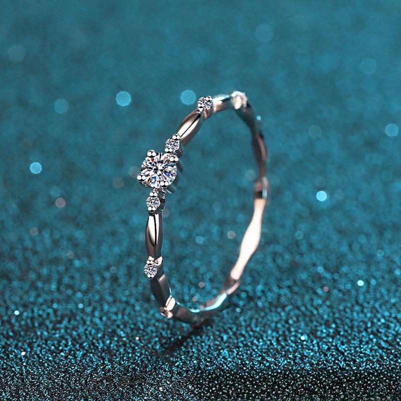 Floral Moissanite Stacking Ring with Four-Prong Setting in Sterling Silver