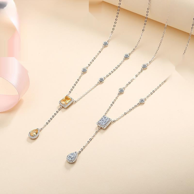 925 Sterling Silver Moissanite Cross Chain Necklace with Insect Pendant and Yellow Zircon Accents