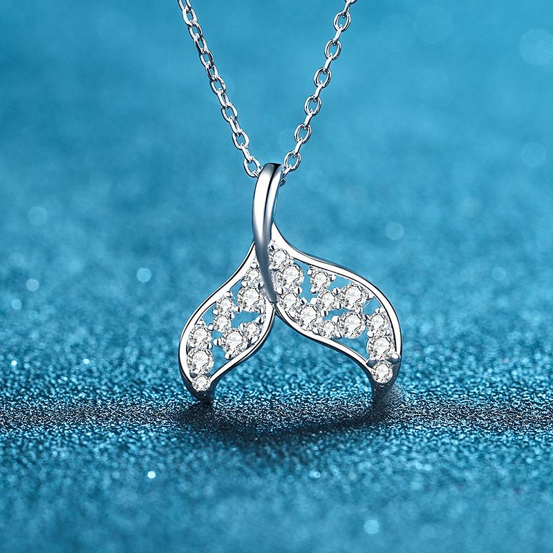 Mermaid Tail Pendant Necklace with 39.3 Carat Moissanite Stone in Sterling Silver for Women