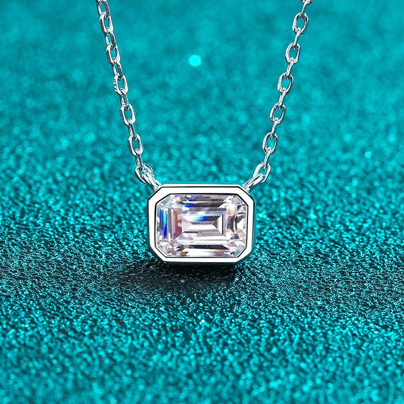 925 Sterling Silver Square Moissanite Layered Necklace with Platinum Plating