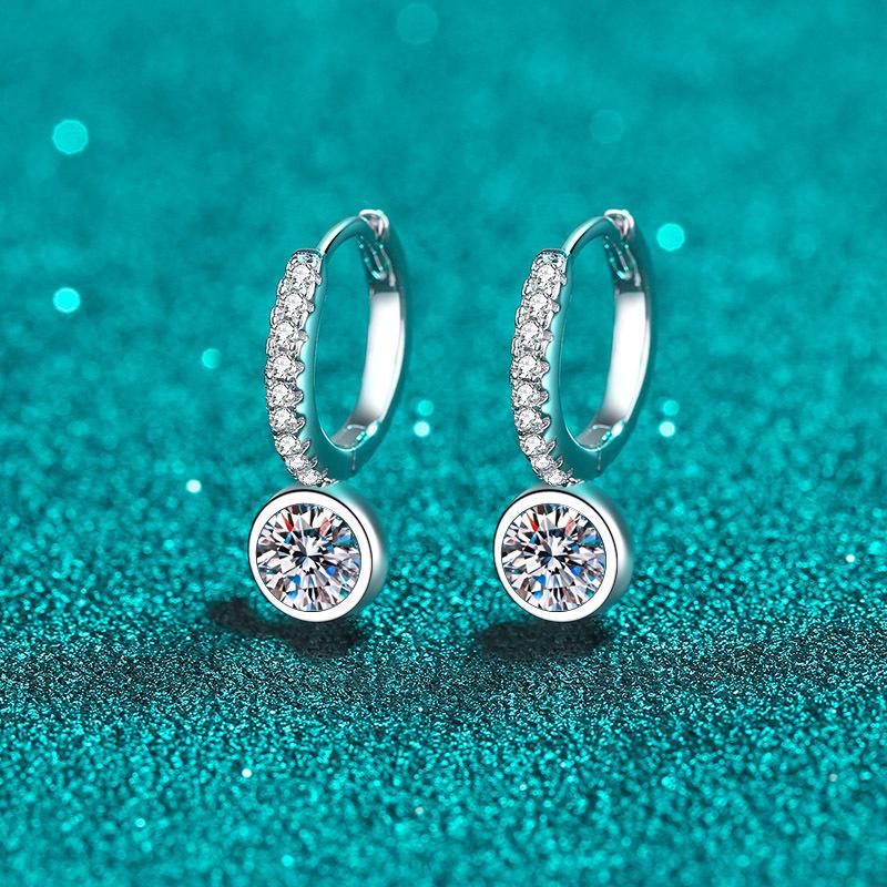 Earrings with Small Round Moissanite Studs in 925 Sterling Silver Plated with Platinum