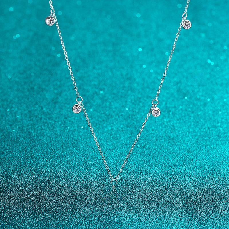 Sterling Silver Necklace with Moissanite Meteor Shower Pendant and Platinum-Plated Chain