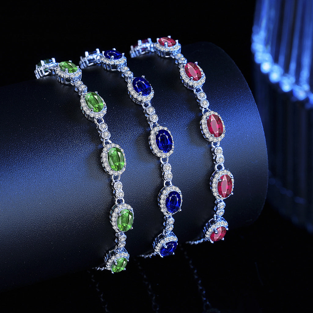 Bracelet - Sterling Silver Adjustable Chain with Colorful Cubic Zirconia Gemstone