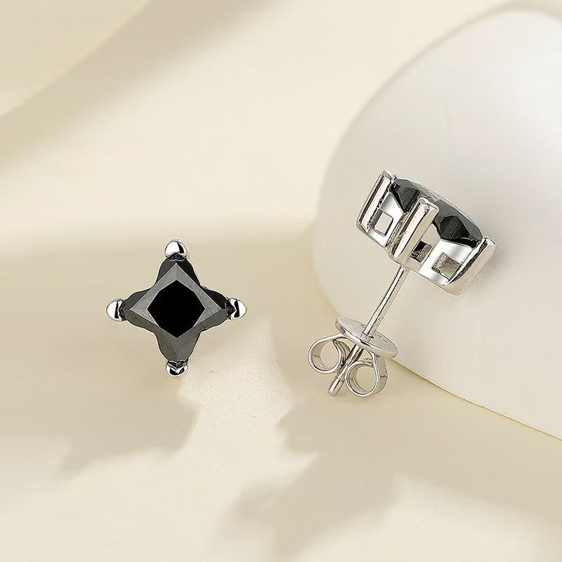 Earrings - 925 Sterling Silver Asymmetric Star Stud Earrings with Moissanite Stones