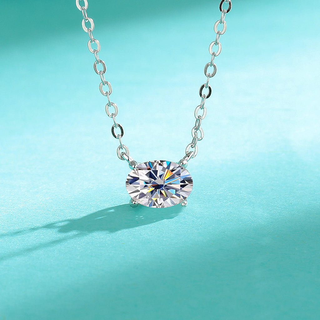 Necklace 925 Sterling Silver Oval Moissanite Pendant Minimalist Luxury Collarbone Chain