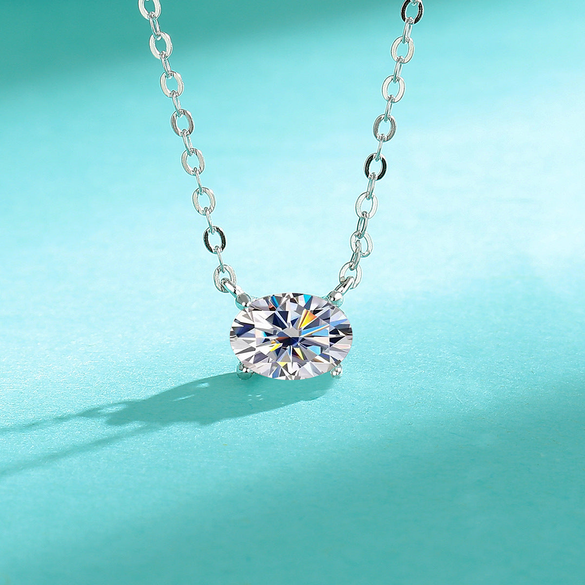 Necklace 925 Sterling Silver Oval Moissanite Pendant Minimalist Luxury Collarbone Chain