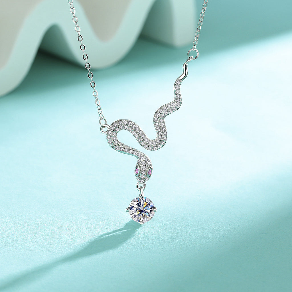 Necklace Sterling Silver Snake Chain with Moissanite Stone Delicate Collarbone Necklace