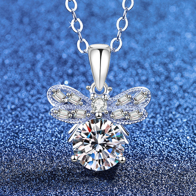 Necklace Sterling Silver Moissanite Bow Knot Pendant with Delicate Chain Elegant Fashion Jewelry