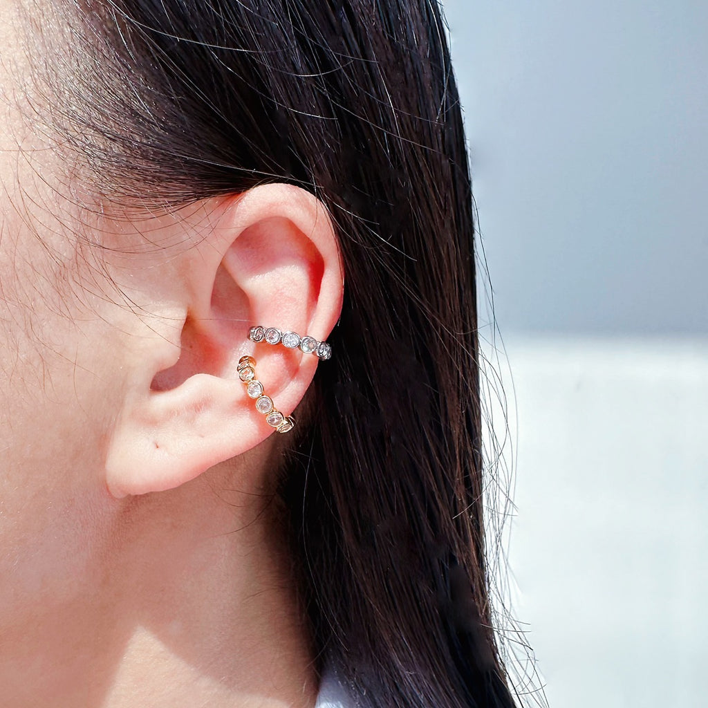 Stylish Gold and Rose Gold Geometric Hoop Stud Earrings with Cubic Zirconia, Minimalist Design