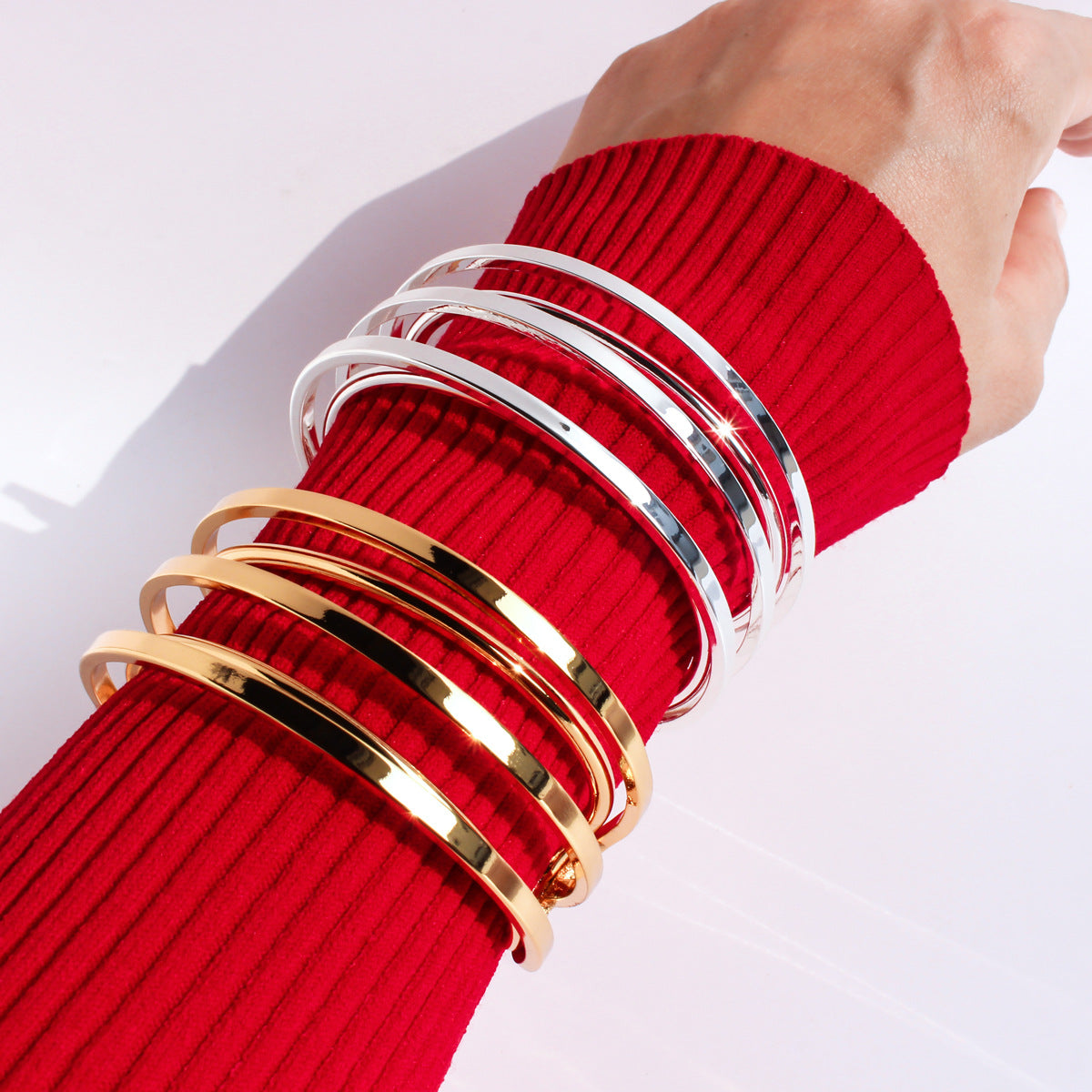 Copper Electroplate Gold Wide Geometric Statement Bracelet