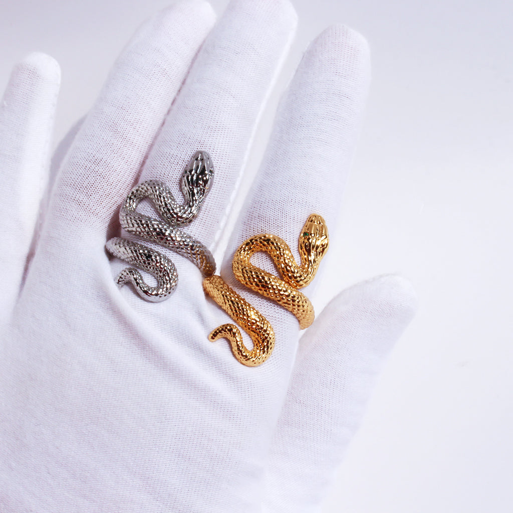 Bold Snake Design Adjustable Ring in Gold & Silver Colors