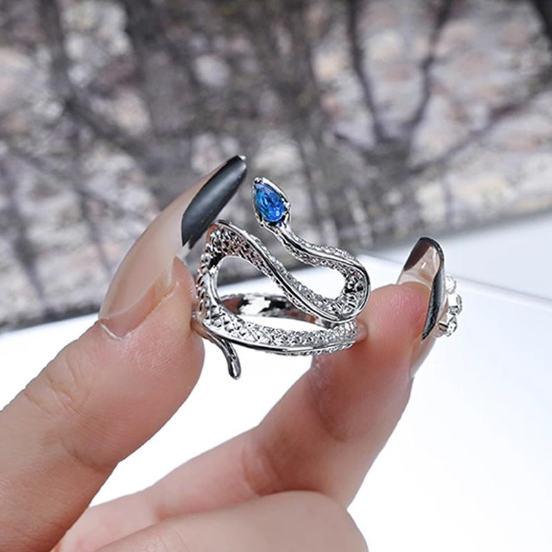 Topaz Snake Adjustable Open Ring for Women - Minimalist Geometric Design with Zircon Accents