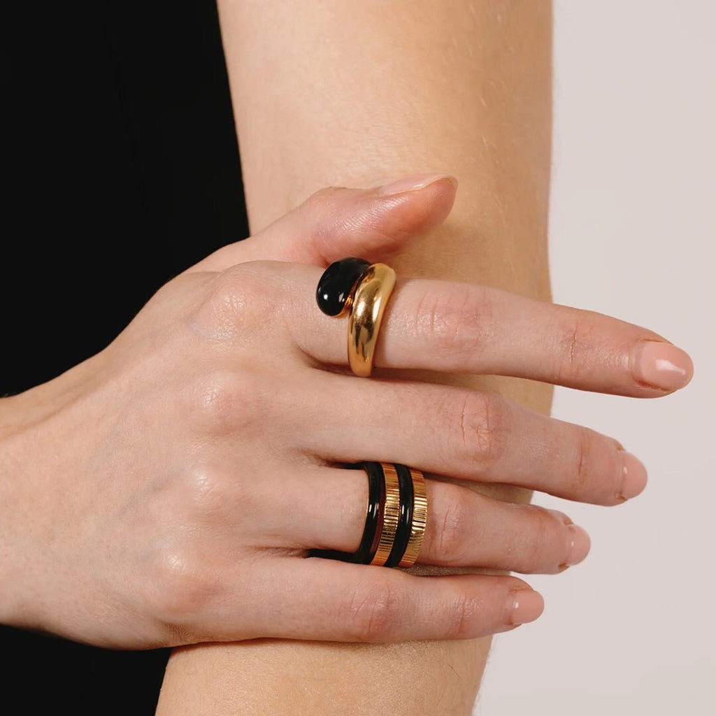 Gold Adjustable Cross-Over Teardrop Ring