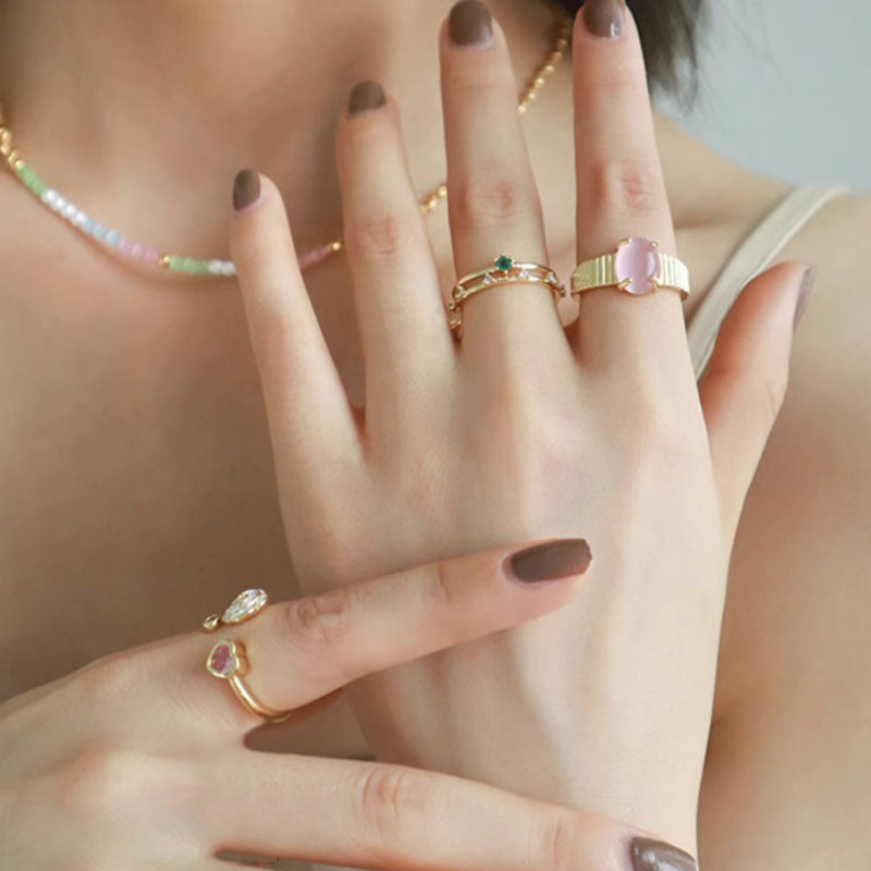 Sweet & Edgy Stackable Pink Diamond Heart Open Ring for Women - Geometric Design