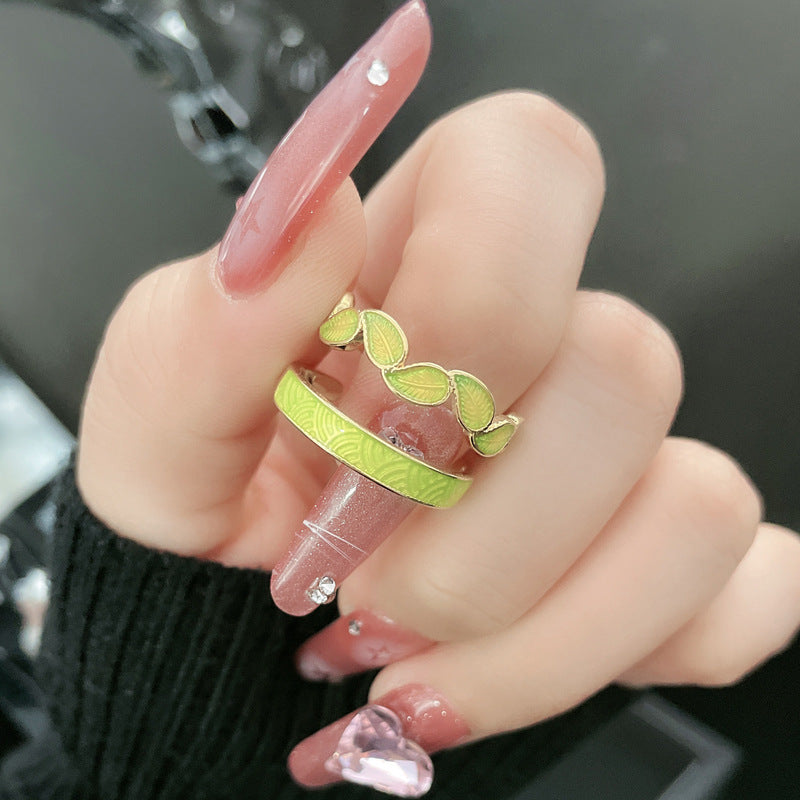 Enamel Drip Irregular Leaf Ring - Minimalist New Chinese Style Open Adjustable Statement Ring