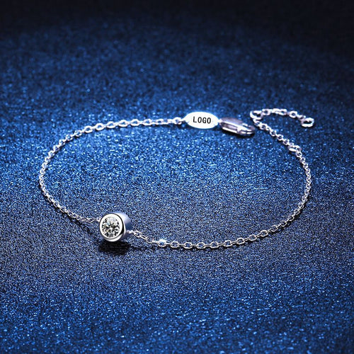 Bracelet Sterling Silver Solitaire Moissanite Chain Bracelet with Platinum Plating