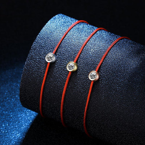 Bracelet Adjustable Red String Moissanite Sterling Silver Lucky Charm Bracelet with Single Stone