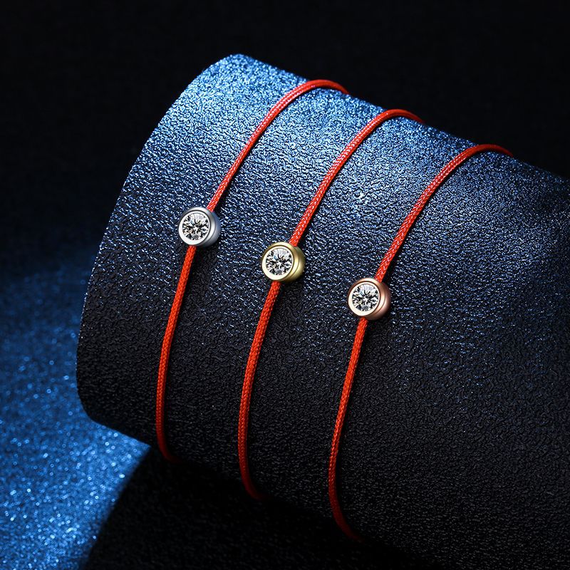Bracelet Adjustable Red String Moissanite Sterling Silver Lucky Charm Bracelet with Single Stone