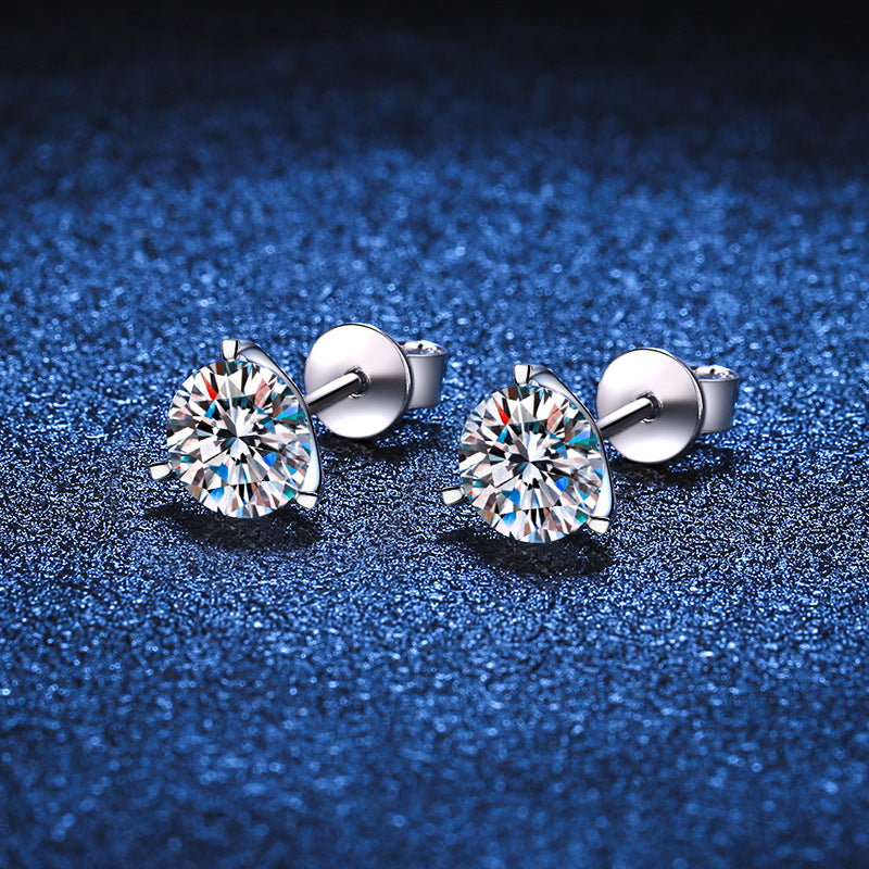 Earrings Sterling Silver Three Prong Moissanite Stud Earrings with Platinum Plating Unisex Design