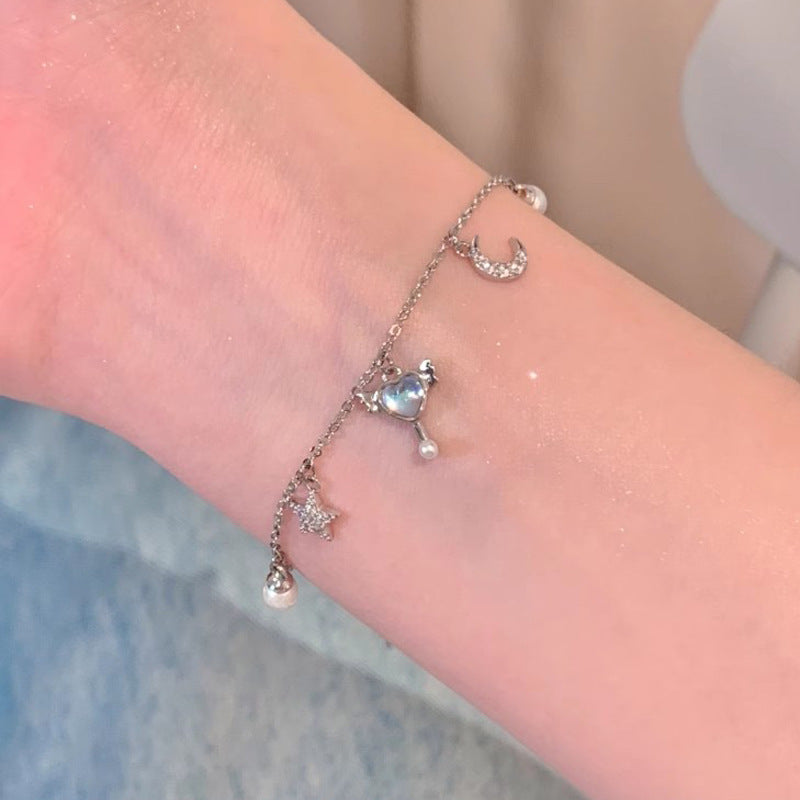 Pearl Heart Bracelet with Tassel Charm - Elegant Korean Style for Women